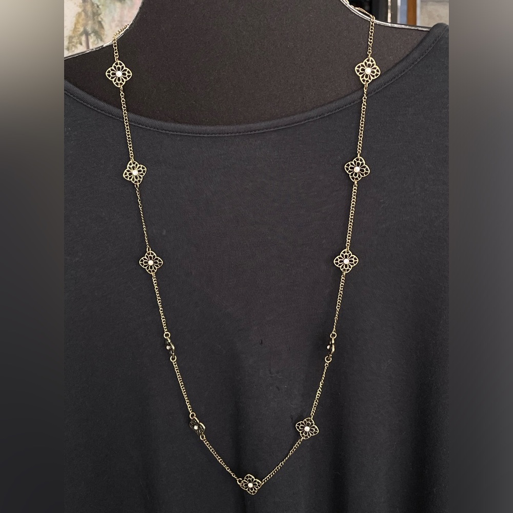 NWT Whimsical necklace in antique brass with aurora borealis crystals